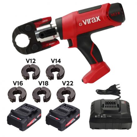 VIRAX VIPER® M2X Akkus kompakt présgép Bluetooth funkcióval + betétszorító pofa + V12 / V14 / V16 / V18 / V22 betétek (2x18V/2,0Ah) (253562)