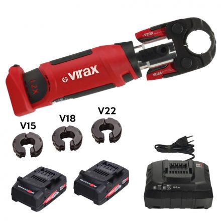 VIRAX VIPER® L2X Akkus kompakt présgép Bluetooth funkcióval + betétszorító pofa + V15 / V18 / V22 betétek (2x18V/2,0Ah) (253581)