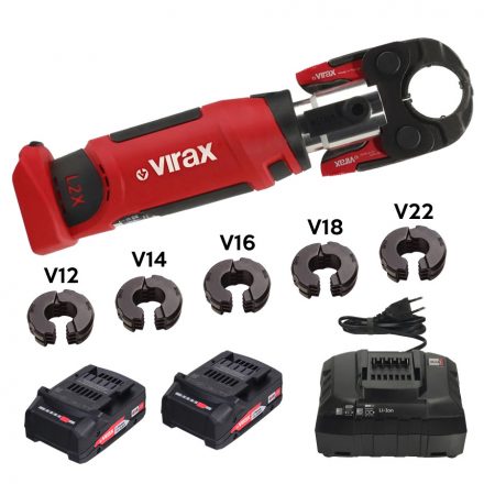 VIRAX VIPER® L2X Akkus kompakt présgép Bluetooth funkcióval + betétszorító pofa +  V12 / V14 / V16 / V18 / V22 betétek (2x18V/2,0Ah) (253582)