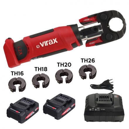 VIRAX VIPER® L2X Akkus kompakt présgép Bluetooth funkcióval + betétszorító pofa + TH16 / TH18 / TH20 / TH26 betétek (2x18V/2,0Ah) (253585)